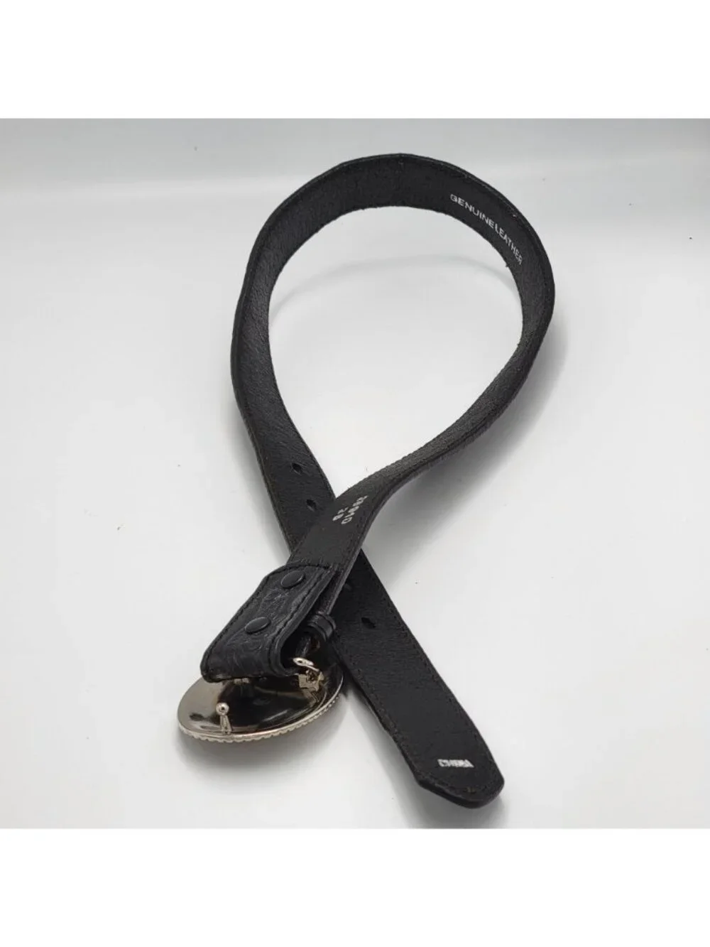 VTG Western Cowboy  Youth 3D Genuine Leather Black Belt With Silver & Gold Longh